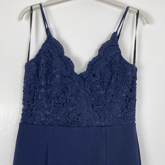 Lulu’s Navy Blue Leandra Maxi Crochet Side Slit Formal Dress size Small - Picture 6 of 13